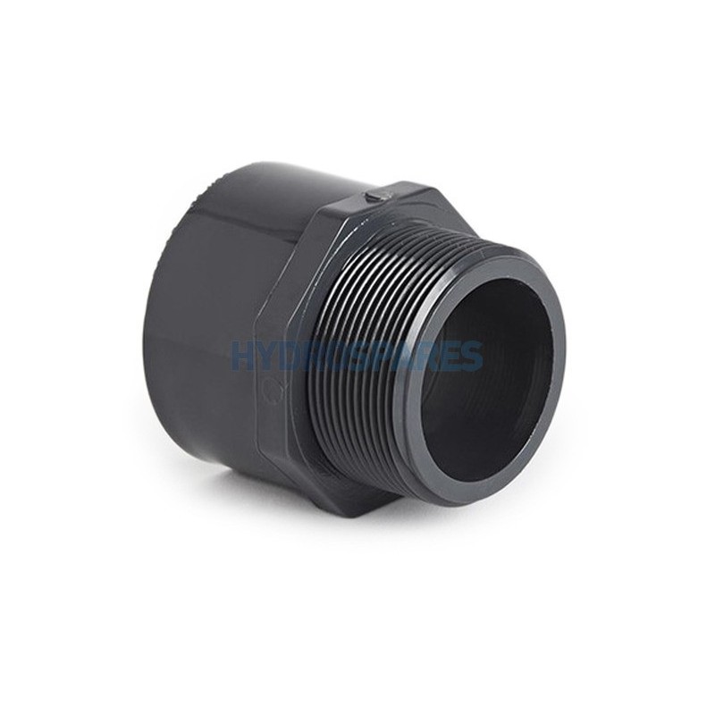 Adaptor - Plain x Threaded  MET Grey 50mm Soc x 1.5" BSP Spg PVC