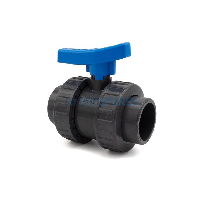 Ball Valve (MET) Double Union - 50mm Soc x Soc Grey PVC