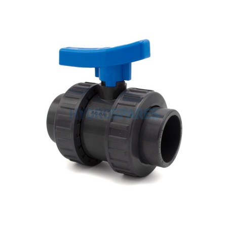 Ball Valve (MET) Double Union - 50mm Soc x Soc Grey PVC