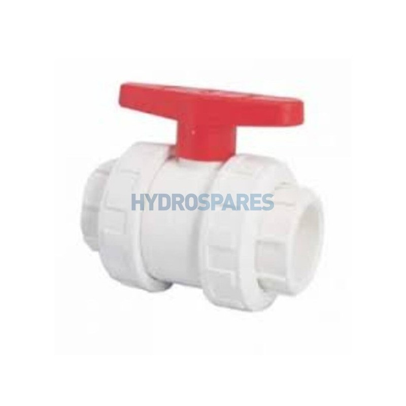 Ball Valve (IMP) Double Union - 1.5" White PVC - Soc x Soc